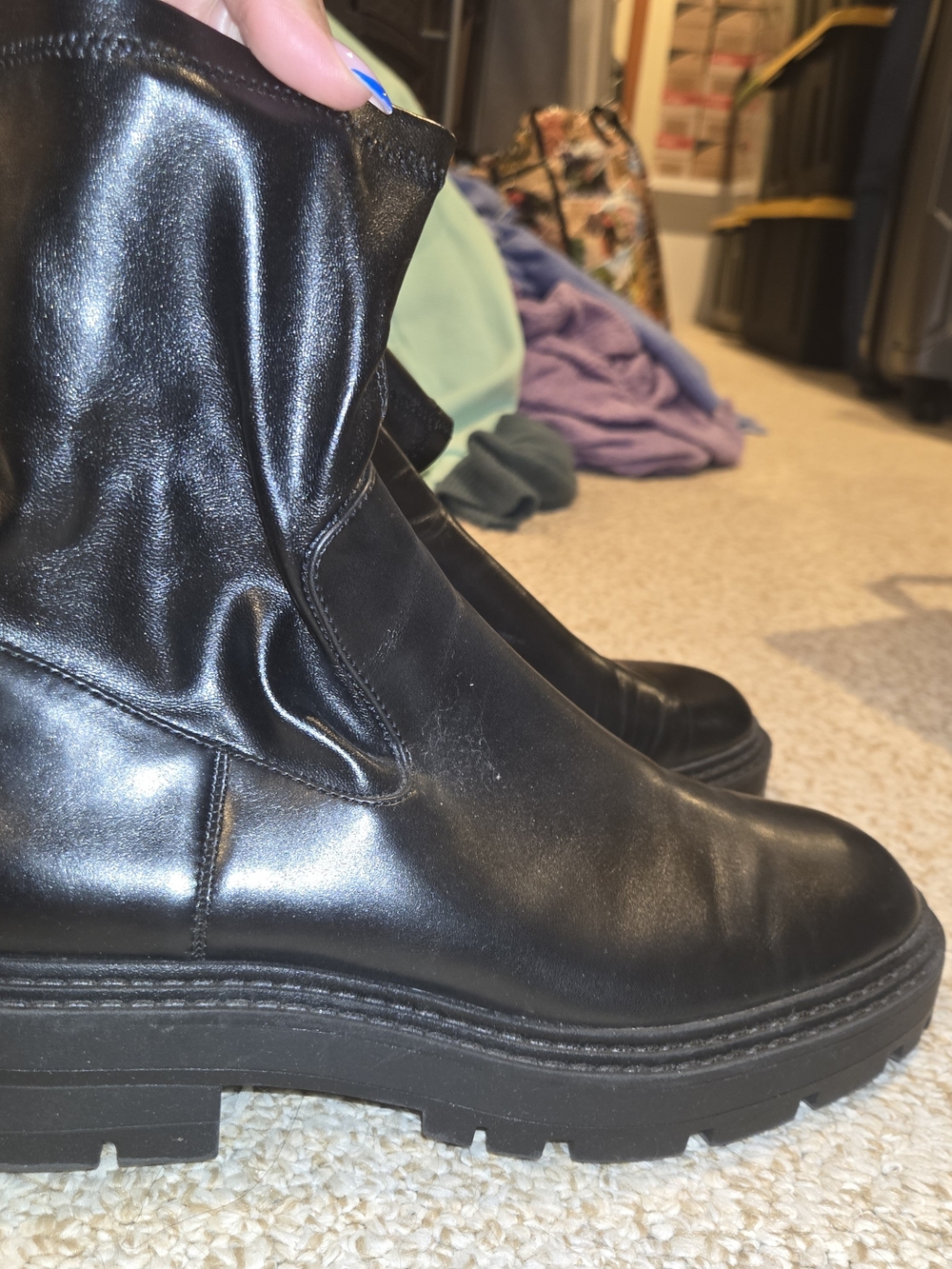 Zara Black Leather Chunky Sole Ankle Booties